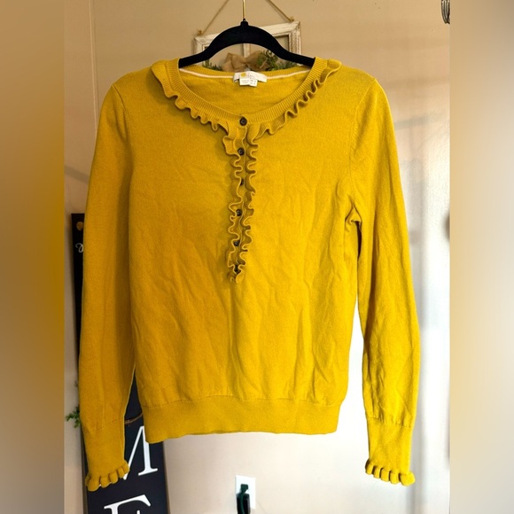 Boden Lara Frill Henley Long Sleeve Wool Blend Sweater in Olive Oil size 8 - Picture 4 of 9